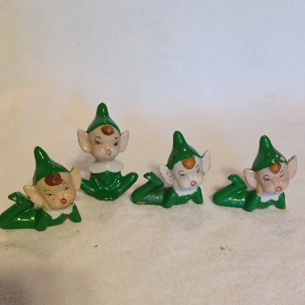 Elf Set 1950's JAPAN christmas Elf Decor Set Of 4